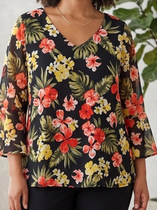 Laura Tops - Floral V-Neck Blouse